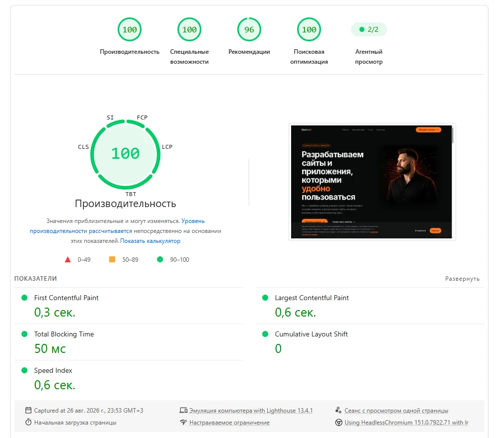 Скриншот проекта «Ускорение сайта до 100 из 100»
